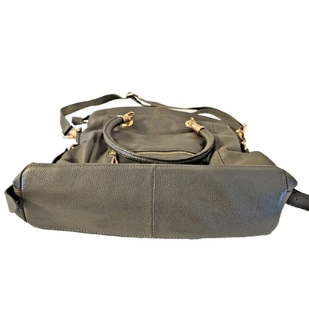 Charcoal Grey Pebbled Leather Tote Bag Gold Hardware Crossbody Large Handbag